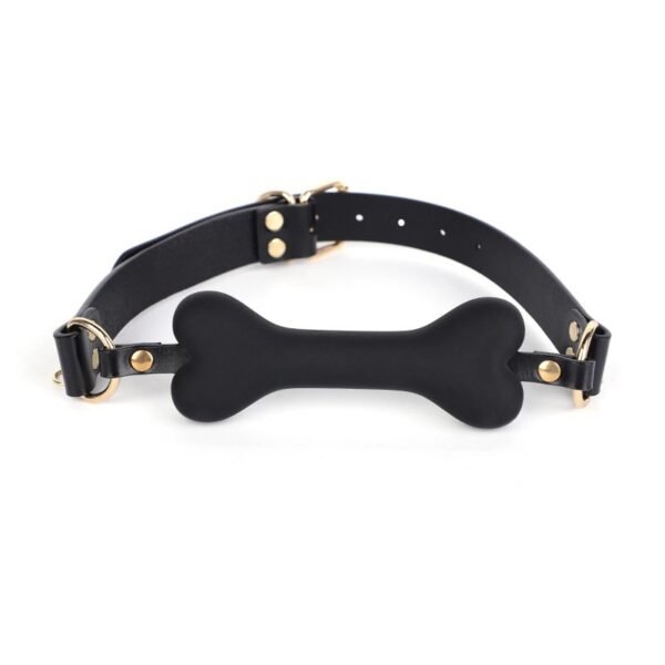 Fun sm props light luxury genuine leather silicone mouth plug maid training torture instrument bone mouth plug with drill long chain breast clip - Black bone plug