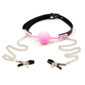 Sexy sm props bone mouth ball breast clip breast abuse props couple training sex toy silicone mouth plug - Pink silicone mouth ball breast clip