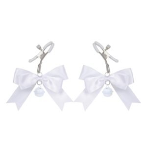 Sex toys props bows bells breast clips for women flirting and teasing boobs clips adult products - White bow bell milk