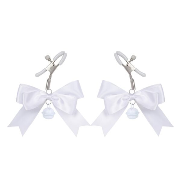 Sex toys props bows bells breast clips for women flirting and teasing boobs clips adult products - White bow bell milk