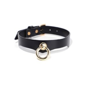 High-end sm props bright gold ring sexy collar retro genuine leather traction collar alternative choker adult products - Black collar
