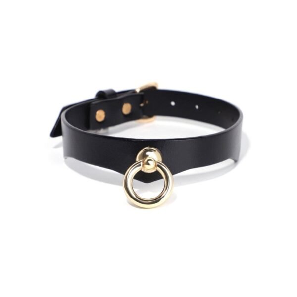 High-end sm props bright gold ring sexy collar retro genuine leather traction collar alternative choker adult products - Black collar