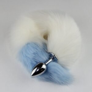 Color-blocked fox tail anal plug for women's backyard development sexy anal plug sm props metal anal plug adult products - White + Blue