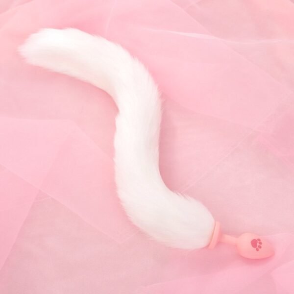 SM sex toys fox tail anal plug cat claw silicone anal plug pink hair ball anal plug alternative adult products - Long white tail
