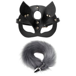 Sex toys cosplay cosplay mask metal anal plug tail sm props - Gray tail + fox mask pvc material