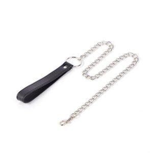 SM sex props punk style black rivet collar PU neck collar female slave training alternative adult products - Traction chain