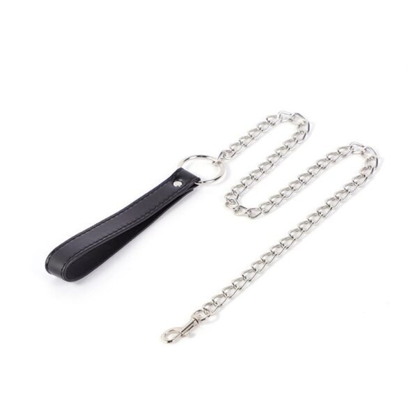SM sex props punk style black rivet collar PU neck collar female slave training alternative adult products - Traction chain