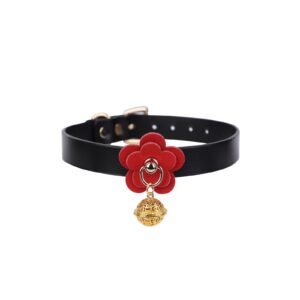 High-end sm props retro genuine leather traction collar flower bell sexy collar alternative choker adult products - Black collar