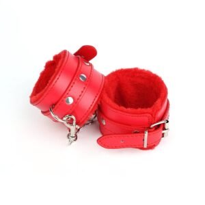 sm props sexy plush handcuffs couple binding bondage sex toys black leather handcuffs alternative adult products - Red handcuffs