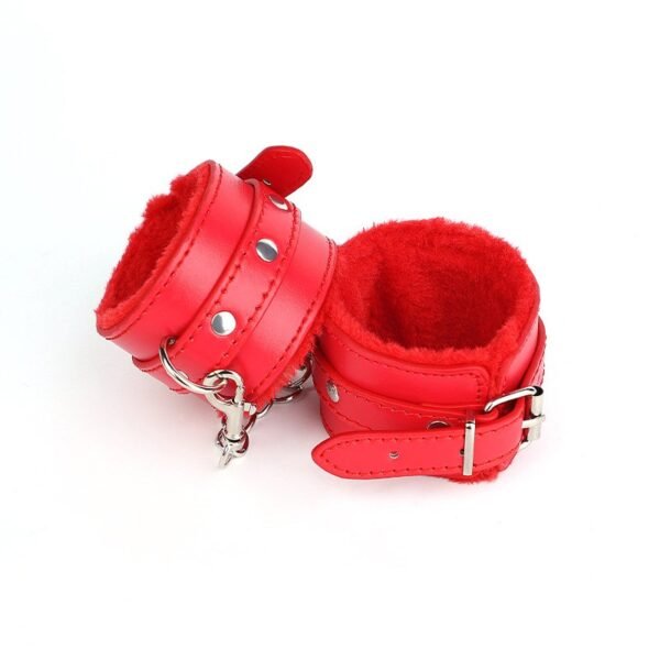 sm props sexy plush handcuffs couple binding bondage sex toys black leather handcuffs alternative adult products - Red handcuffs