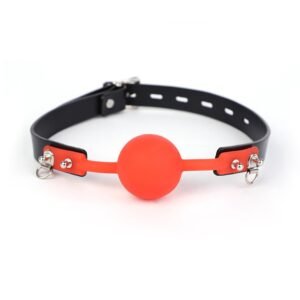 Sexy SM props light luxury genuine leather silicone mouth plug ball SM butterfly sexy breast clip mouth flail alternative adult products - Red mouth ball