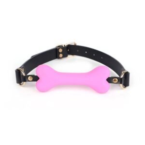 Fun sm props light luxury genuine leather silicone mouth plug maid training torture instrument bone mouth plug with drill long chain breast clip - Pink bone plug