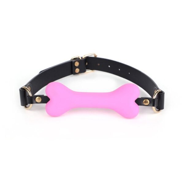 Fun sm props light luxury genuine leather silicone mouth plug maid training torture instrument bone mouth plug with drill long chain breast clip - Pink bone plug