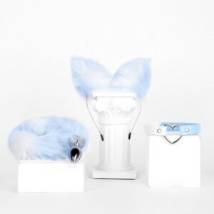 Sex toys sm props fox girl sex set fox headband tail anal plug cat collar three-piece set - Blue and white tail three-piece set