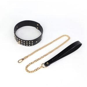 Sex toys SM props high-grade genuine leather traction collar SM training bondage sex neck ring alternative adult products - Vintage Diamond Encrusted Traction Collar (Black)