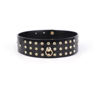 High-end sm props full diamond genuine leather sexy collar female slave training traction neck collar alternative choker adult products - Black collar