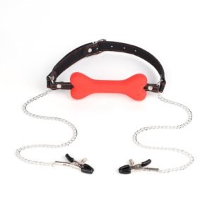 Sexy SM props bone mouth plug insulting training silicone mouth ball sexy breast clip mouth flail alternative adult products - Red bone flail