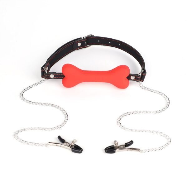 Sexy SM props bone mouth plug insulting training silicone mouth ball sexy breast clip mouth flail alternative adult products - Red bone flail