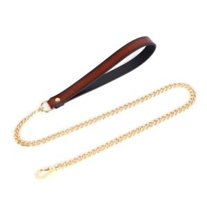 High-end sm props gold chain genuine leather collar sm training choker female slave traction neck collar adult products - Dark red traction chain