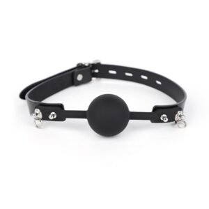 Sexy SM props light luxury genuine leather silicone mouth plug ball SM butterfly sexy breast clip mouth flail alternative adult products - Black mouth ball