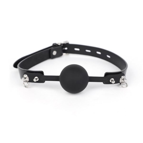 Sexy SM props light luxury genuine leather silicone mouth plug ball SM butterfly sexy breast clip mouth flail alternative adult products - Black mouth ball