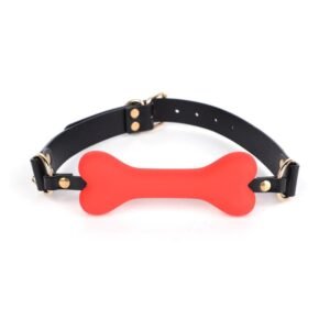 Fun sm props light luxury genuine leather silicone mouth plug maid training torture instrument bone mouth plug with drill long chain breast clip - Red bone plug