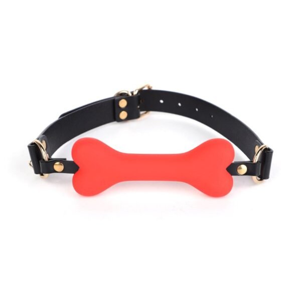 Fun sm props light luxury genuine leather silicone mouth plug maid training torture instrument bone mouth plug with drill long chain breast clip - Red bone plug