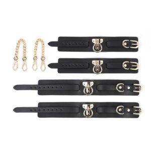 Standing binding bondage sm props detachable telescopic one-word steel pipe sponge sexy handcuffs foot cuffs adult products - T-style genuine leather black handcuffs