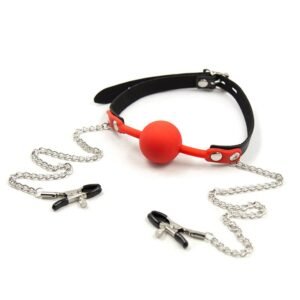 Sexy sm props bone mouth ball breast clip breast abuse props couple training sex toy silicone mouth plug - Red silicone mouth ball breast clip