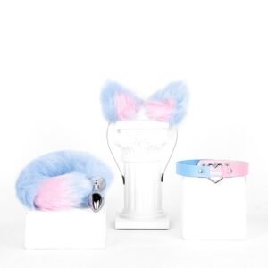 Sex toys sm props fox girl sex set fox headband tail anal plug cat collar three-piece set - Blue and pink tail three-piece set