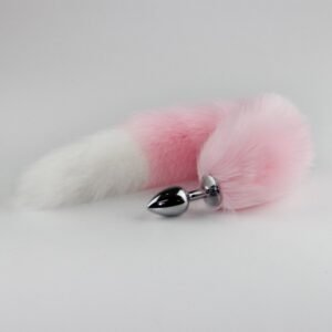 Color-blocked fox tail anal plug for women's backyard development sexy anal plug sm props metal anal plug adult products - Pink + White