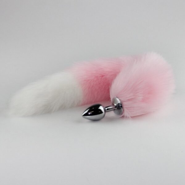 Color-blocked fox tail anal plug for women's backyard development sexy anal plug sm props metal anal plug adult products - Pink + White