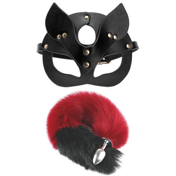 Sex toys cosplay cosplay mask metal anal plug tail sm props - Red and black tail + fox mask pvc material