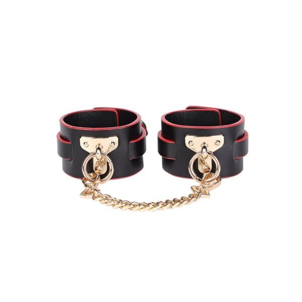 High-end sm props set four-piece set of genuine leather traction collar binding restraint handcuffs sexy leather racket adult products - T-style ankle cuffs-black and red