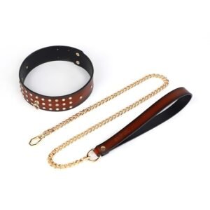 Sex toys SM props high-grade genuine leather traction collar SM training bondage sex neck ring alternative adult products - Vintage Diamond Encrusted Traction Collar (Red)