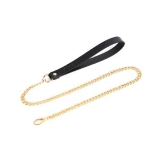 High-end sm props retro genuine leather traction collar flower bell sexy collar alternative choker adult products - Black tow chain