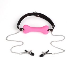 Sexy SM props bone mouth plug insulting training silicone mouth ball sexy breast clip mouth flail alternative adult products - Pink bone flail