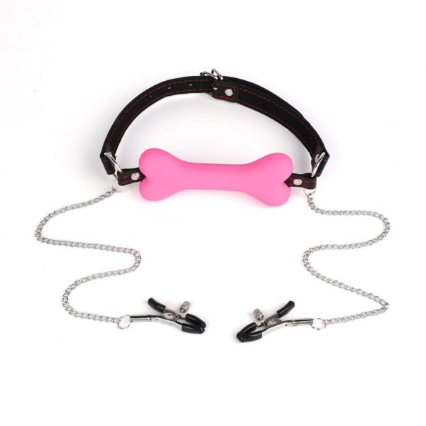Sexy SM props bone mouth plug insulting training silicone mouth ball sexy breast clip mouth flail alternative adult products - Pink bone flail
