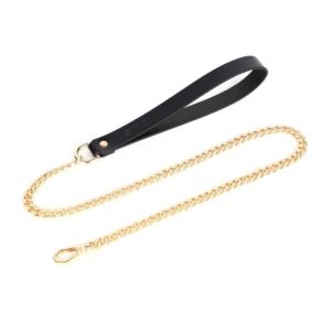 High-end sm props gold bow sexy traction collar genuine leather collar alternative choker adult products - Black tow chain