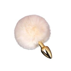 Sex toys props plush tails backyard anal plugs female appliances flirting and teasing anal expander adult products - Golden anal plug with white tail