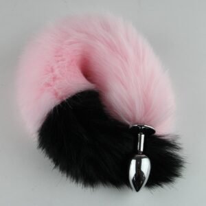 Color-blocked fox tail anal plug for women's backyard development sexy anal plug sm props metal anal plug adult products - Pink + Black