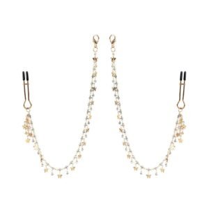 Fun sm props light luxury genuine leather silicone mouth plug maid training torture instrument bone mouth plug with drill long chain breast clip - White Diamond Breast Clip