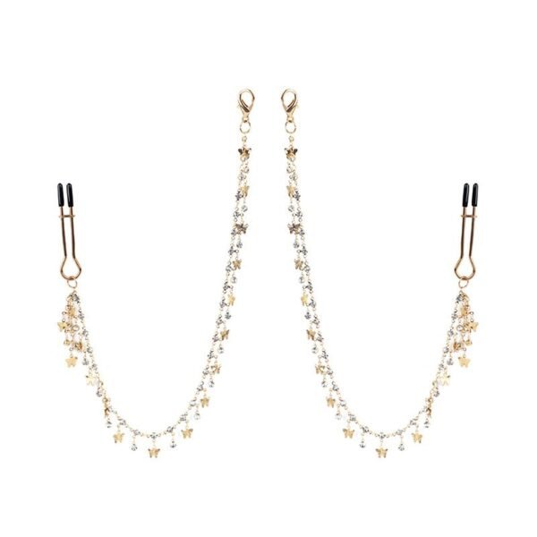 Fun sm props light luxury genuine leather silicone mouth plug maid training torture instrument bone mouth plug with drill long chain breast clip - White Diamond Breast Clip