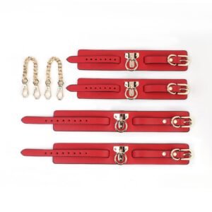 Standing binding bondage sm props detachable telescopic one-word steel pipe sponge sexy handcuffs foot cuffs adult products - T-type genuine leather red handcuffs