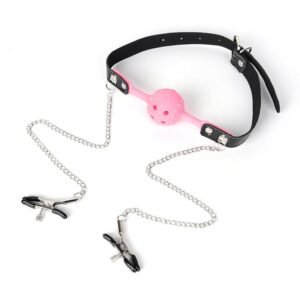 Sexy sm props bone mouth ball breast clip breast abuse props couple training sex toy silicone mouth plug - Pink granular silicone mouth plug breast clip