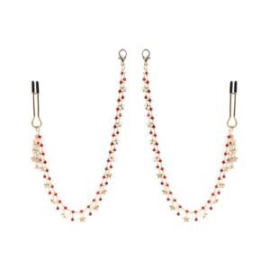 Fun sm props light luxury genuine leather silicone mouth plug maid training torture instrument bone mouth plug with drill long chain breast clip - Red Diamond Breast Clip