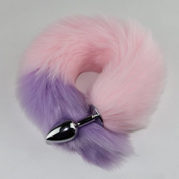 Color-blocked fox tail anal plug for women's backyard development sexy anal plug sm props metal anal plug adult products - Pink + Purple