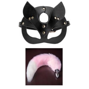 Sex toys cosplay cosplay mask metal anal plug tail sm props - Pink white tail + fox mask pvc material