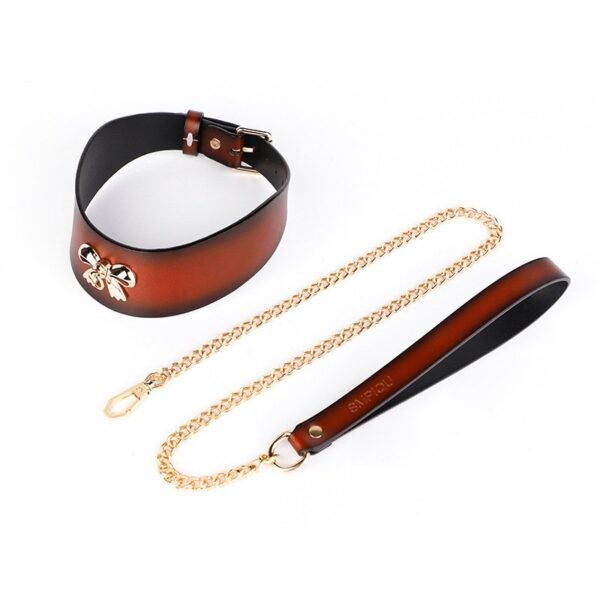 Sex toys SM props high-grade genuine leather traction collar SM training bondage sex neck ring alternative adult products - Bow Wide Traction Collar (Red)