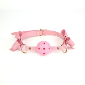 sm props set 5 pieces bow sexy leather whip pvc mouth ball mouth plug female slave traction collar bondage handcuffs - Pink mouth ball